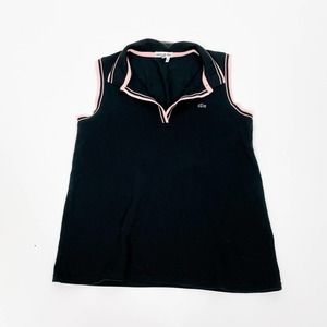 Lacoste Y2k Preppy Collared Black Pink Tank Top Casual Golf Resort Sportswear